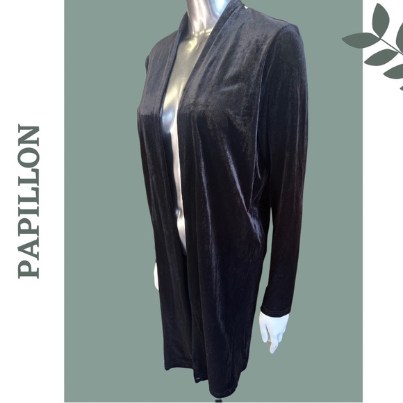 Papillon Black Crushed Velvet Stretch Open Front Cardigan Size Extra Small - Picture 3 of 7